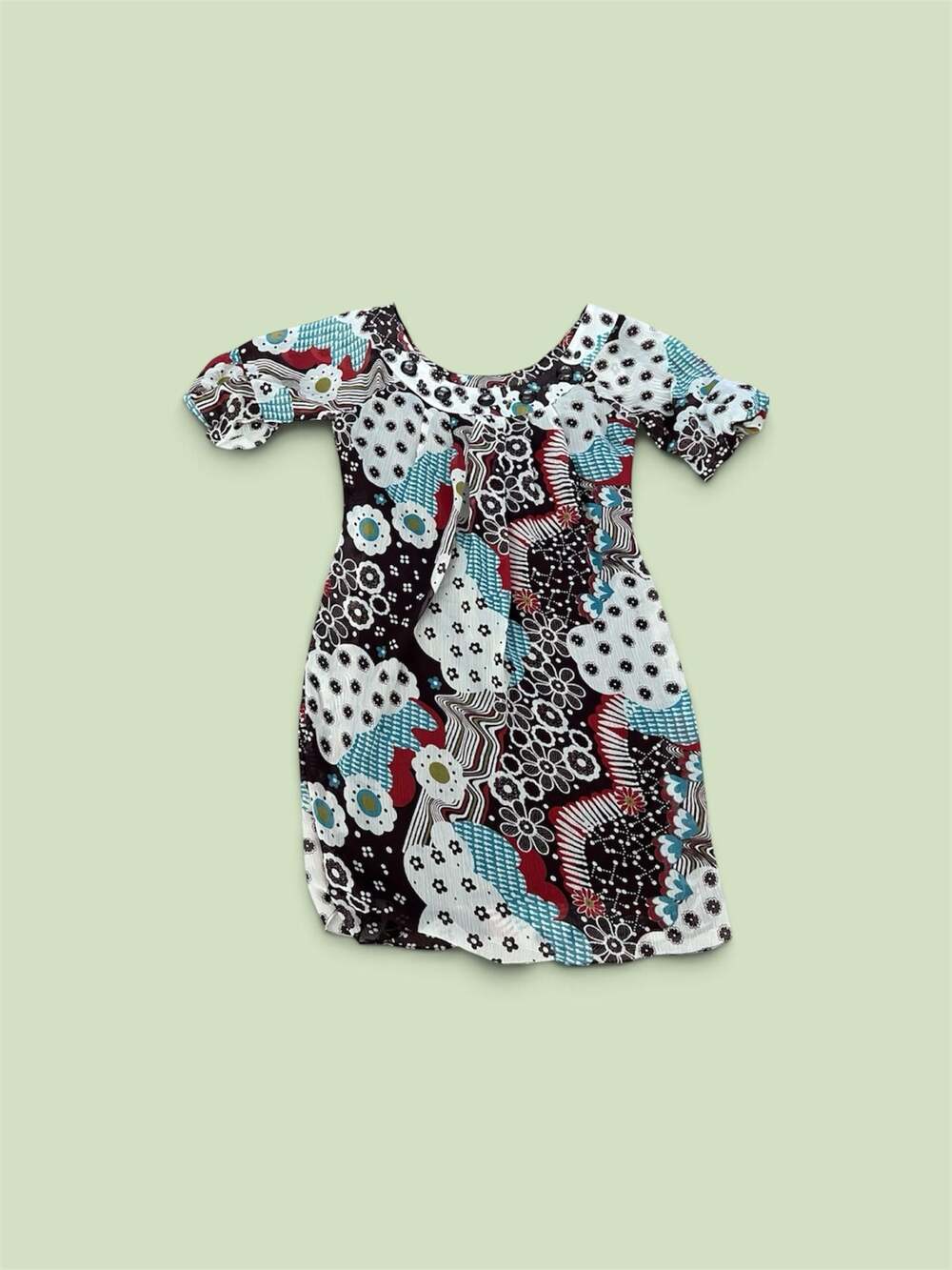 Eyeshadow Floral Print Mini Shift Dress with Embellished Collar, Size M